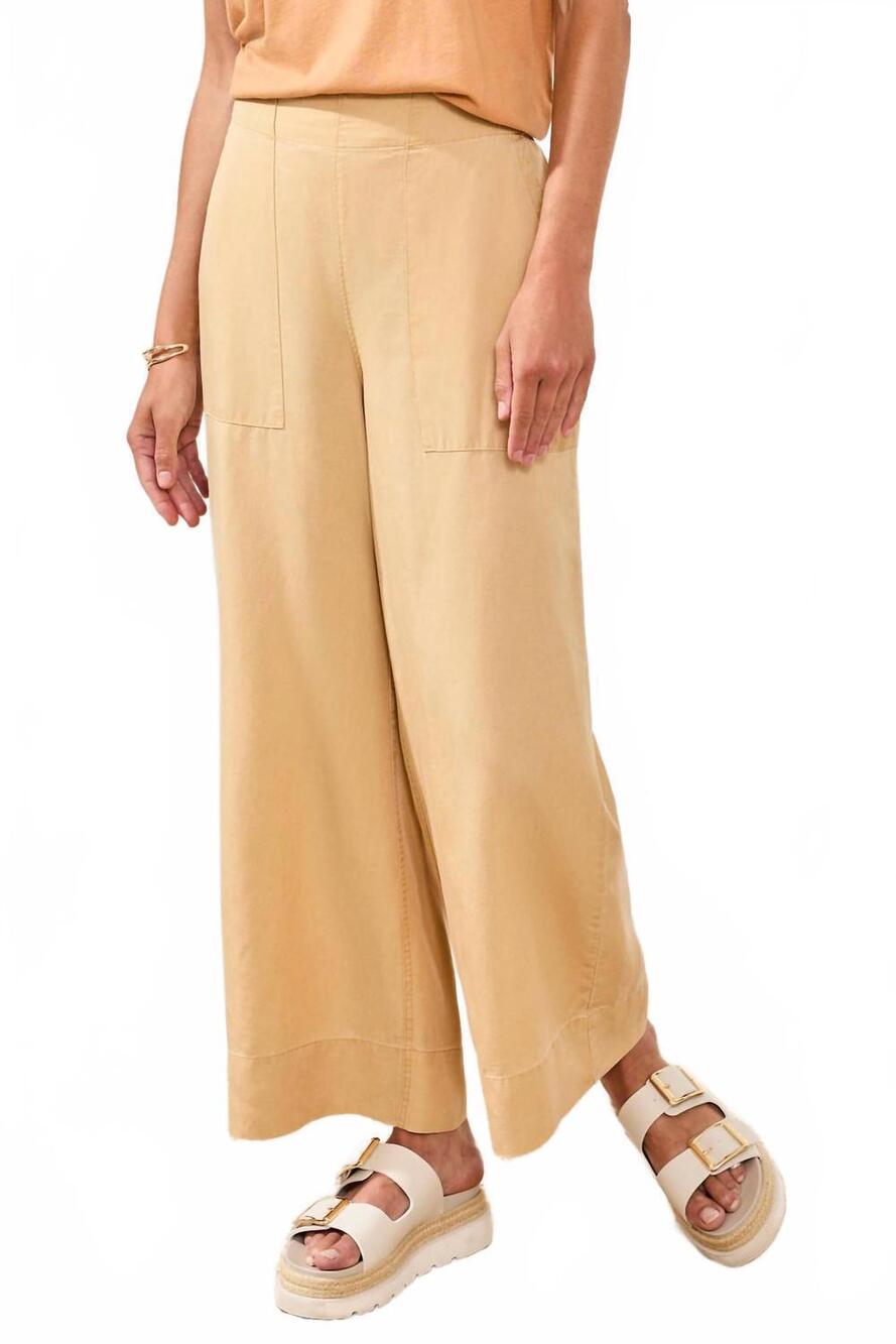 NEW TRIBAL flowy pull on crop wide leg with pockets pants in croissant-2899